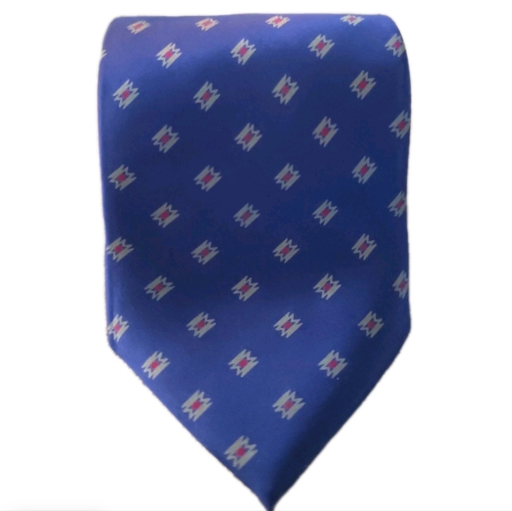 Silk Mens Tie Hand Sewn Neil Stanley Blue Red Pattern Business Vintage Business
